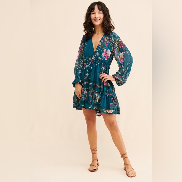 FREE PEOPLE CHERRY BLOSSOM MINI DRESS WITH SLEEVES SIZE XS - Picture 6 of 16